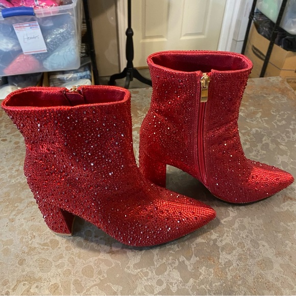 Jess Lea Boots Heel Ankle Woman’s 8 Bedazzled Beaded Studded Zip 4” square - Picture 7 of 15